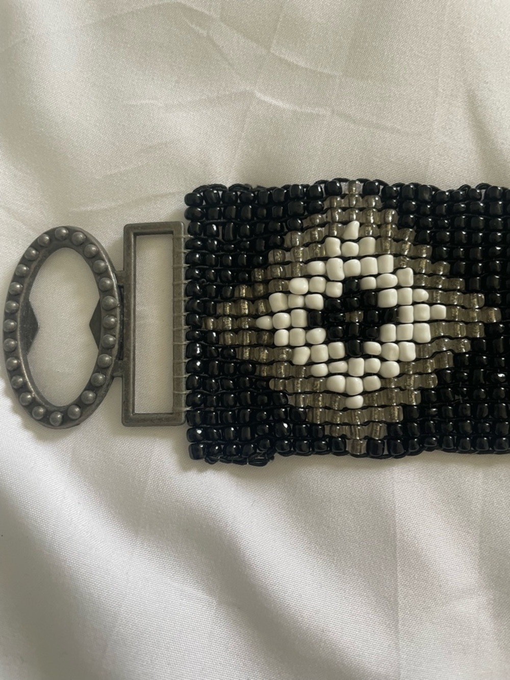 Vintage Black, White & Silver Beaded Eye-Pattern Belt - Picture 2 of 5